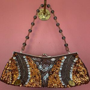 Gold Brown Sequin Taylor Evening Bag